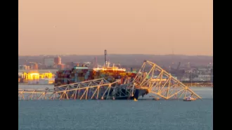 Baltimore bridge falls due to ship impact.