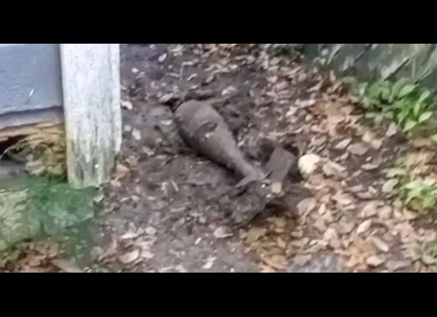 A dog's backyard digging uncovers an old, unexploded military bomb after several years.