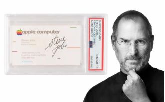 Steve Jobs' autographed business card sells for $181,000 at auction.