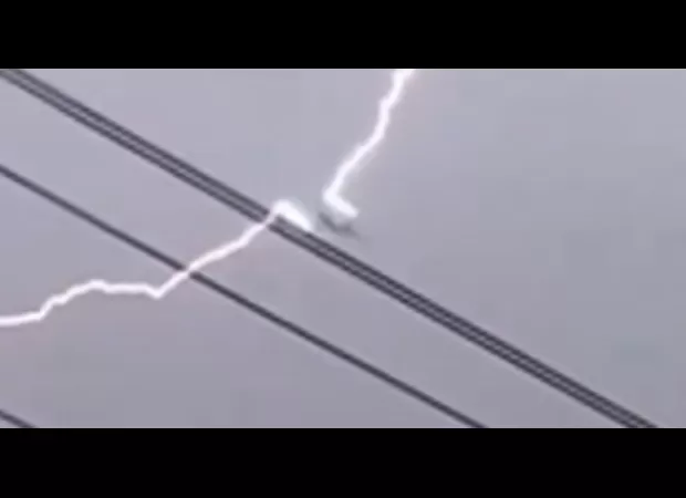 During a large storm, a plane appears to have been hit by lightning.