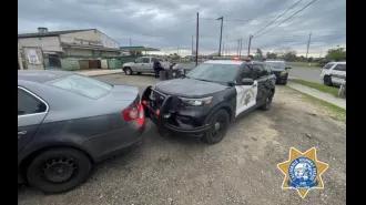 A 9-year-old boy drove his mother's car to school and crashed into a police car.