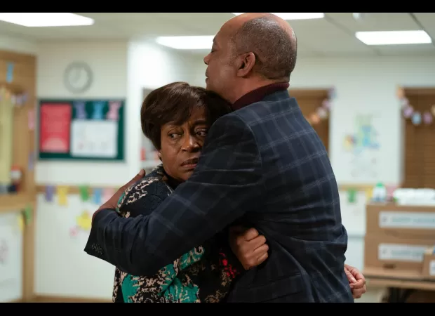 Yolande Trueman deeply distressed by disturbing sexual harassment on EastEnders, situation escalates.