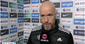 Ajax coach Erik ten Hag responds angrily to a reporter's question about Manchester United's record following their loss to Chelsea.