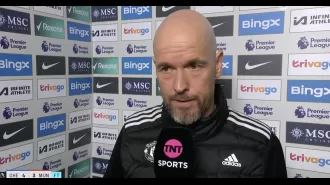 Ajax coach Erik ten Hag responds angrily to a reporter's question about Manchester United's record following their loss to Chelsea.