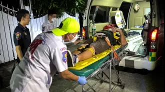 A drunken senior citizen was impaled on railings while attempting to enter his home.