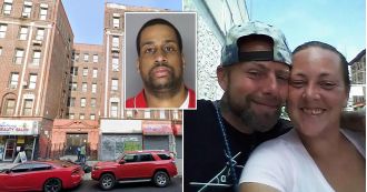 A man arrested for having a human head in his fridge shows defiance by sticking out his tongue.