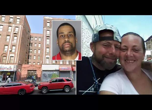 A man arrested for having a human head in his fridge shows defiance by sticking out his tongue.