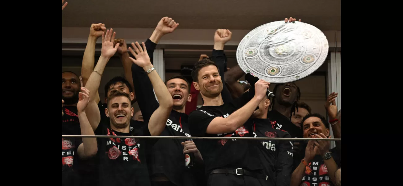 Xabi Alonso and former Arsenal leader Granit Xhaka celebrate Bayer Leverkusen's first Bundesliga win.