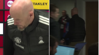 Dutch coach Erik ten Hag leaves Man Utd press conference and declines to respond to inquiry.