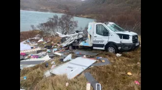 A sudden, strong wind unexpectedly carries a motorhome with a family inside.