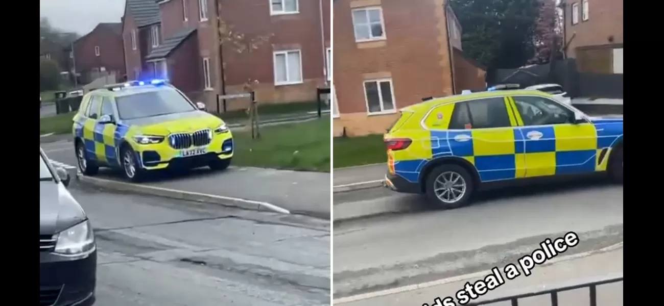 Kids take cop car, drive it in reverse fast after officer chases criminal.