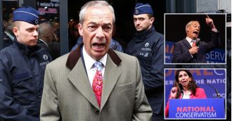 Cops interrupt event with Nigel Farage speaking.