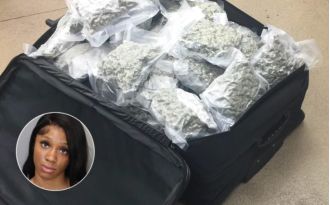 A woman was arrested at Memphis airport for carrying 56 pounds of ganja.