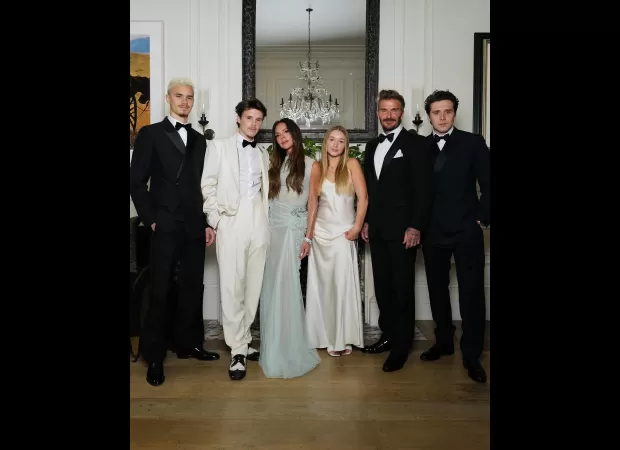 David Beckham carries Victoria Beckham on his back after the amazing Spice Girls reunion at her extravagant 50th birthday celebration.