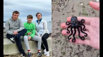 After 26 years, a boy discovers a rare Lego octopus on the beach that had fallen into the sea.