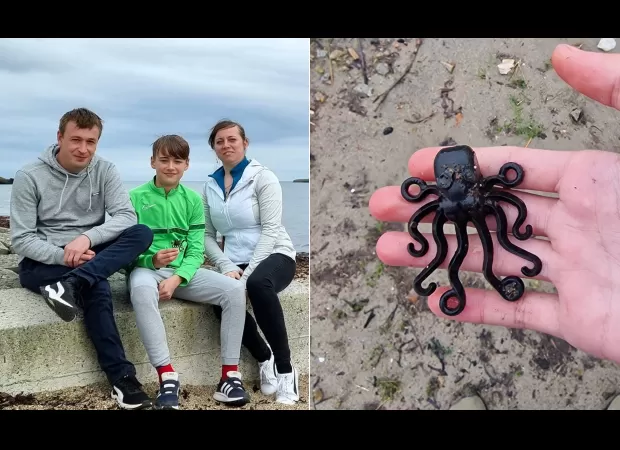 After 26 years, a boy discovers a rare Lego octopus on the beach that had fallen into the sea.