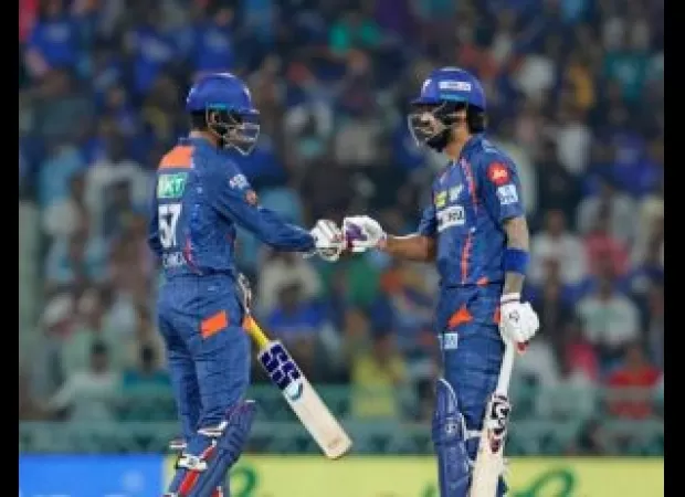 K. Rahul and D. Hooda's 50s lead Lucknow Super Giants to 196/5 against Rajasthan Royals.