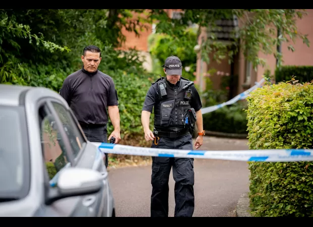 A man listened in horror as his son murdered his wife during a phone call.