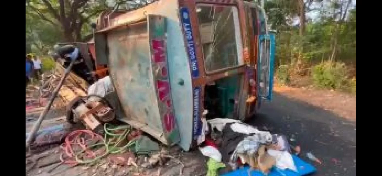 Overturned borewell drill vehicle injures 12 workers.