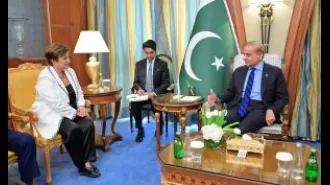 Pakistan PM meets with IMF leader in Saudi Arabia to talk about new loan program.