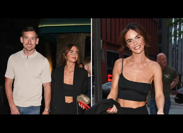 Actress Jennifer Metcalfe happily goes out on a romantic date with her boyfriend, as seen in Hollyoaks.