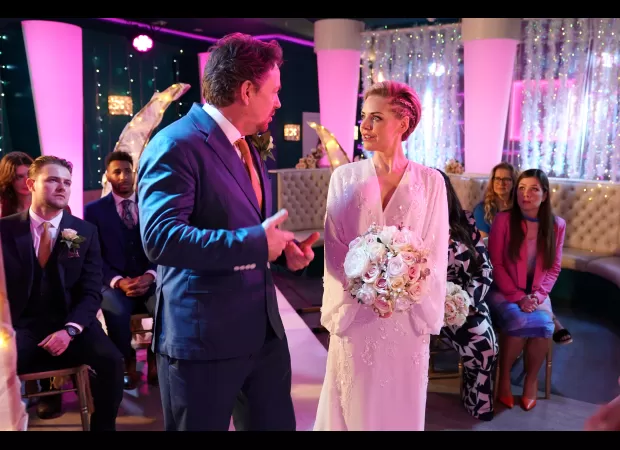 Hollyoaks tragedy: Cindy and Dave's wedding takes a dark turn with drugs involved, according to show's announcement.