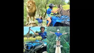 Jasmine Bhasin takes photo with lion and has fun at Mauritius zoo.