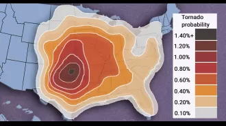 US tornado risk map for current season