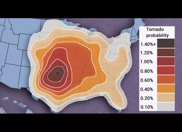 US tornado risk map for current season