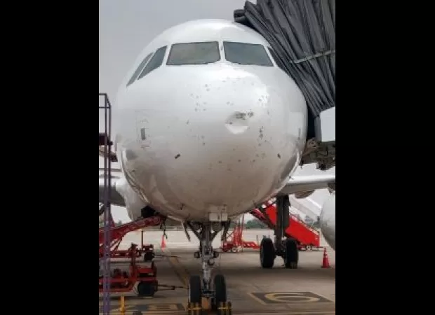 A Vistara flight had to land unexpectedly at Bhubaneswar airport due to being struck by a hailstorm.