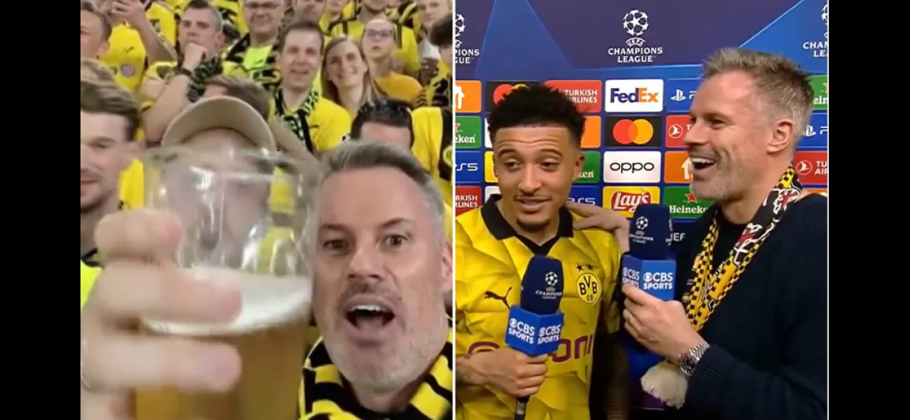 Jamie Carragher invites Jadon Sancho to have drinks with him in funny post-game interview.