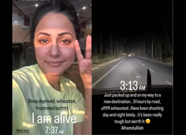 Actress Hina Khan tired from shooting nonstop.