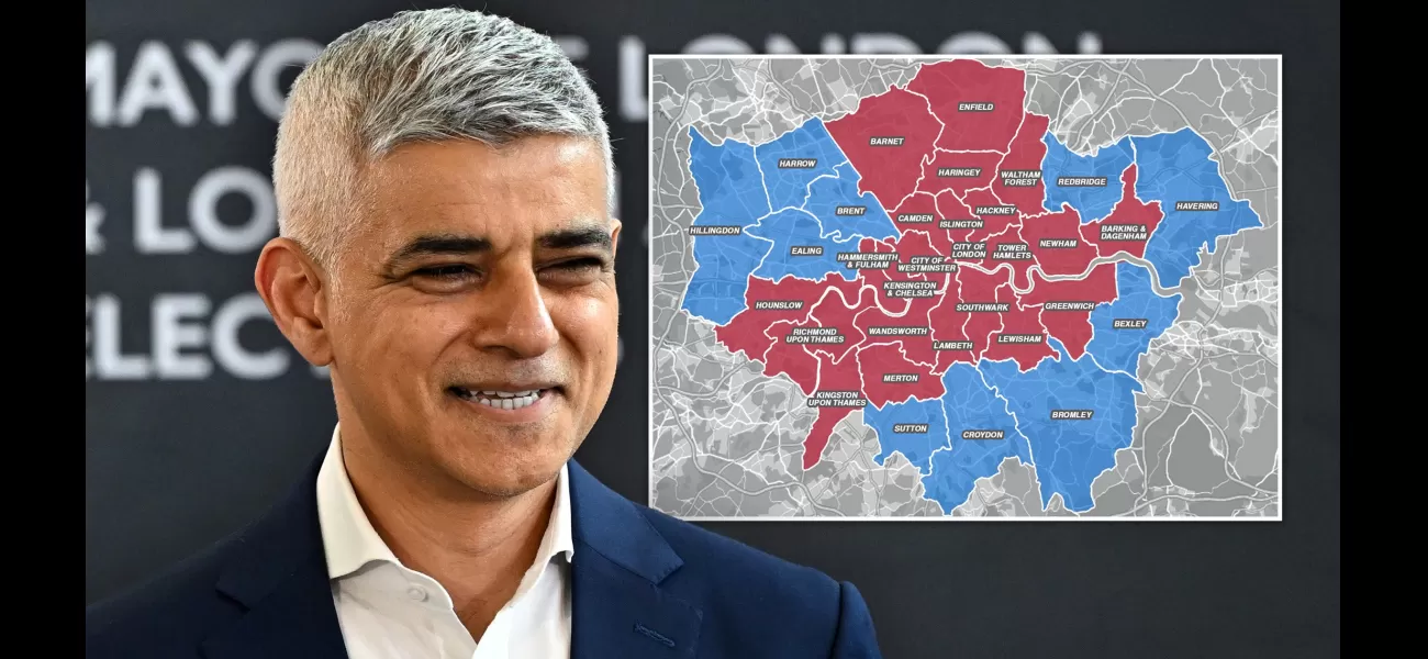 A map shows the voting results of the London mayoral race, with Sadiq Khan winning for the third time.