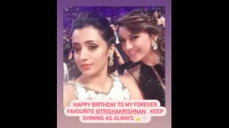 Hansika wishes Trisha Krishnan on her 41st birthday, calling her a forever favorite and urging her to keep smiling.