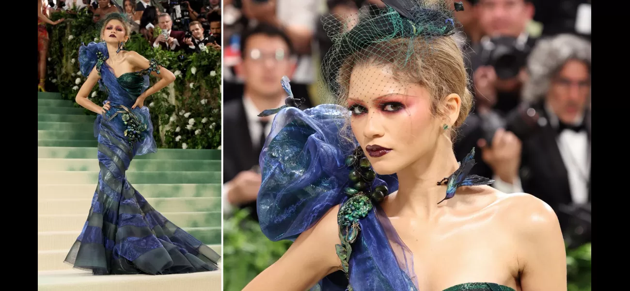 Zendaya stuns in peacock-inspired look at highly anticipated Met Gala comeback after 7 years.