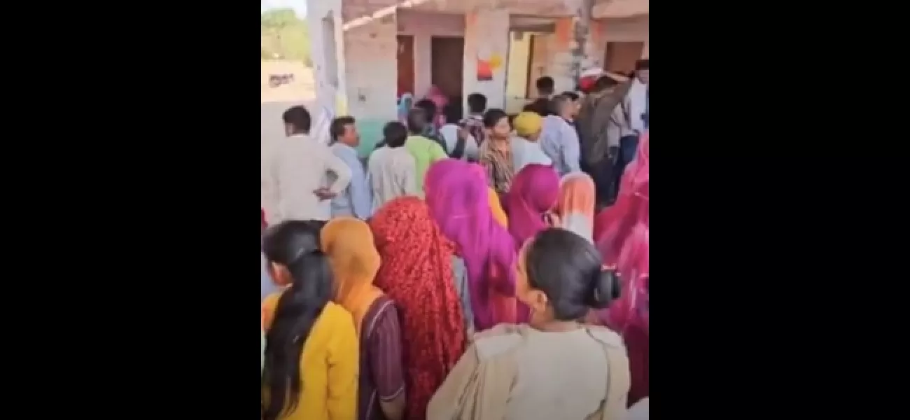 Revoting taking place at a polling station in Barmer, Rajasthan for the Lok Sabha elections.