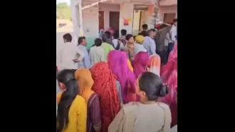 Revoting taking place at a polling station in Barmer, Rajasthan for the Lok Sabha elections.