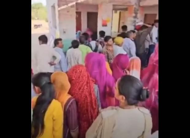 Revoting taking place at a polling station in Barmer, Rajasthan for the Lok Sabha elections.