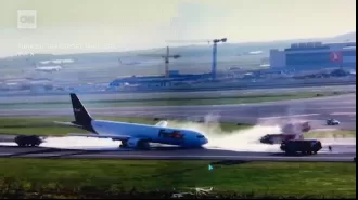 A plane was required to make an emergency landing with its nose as the first point of contact due to equipment malfunction.