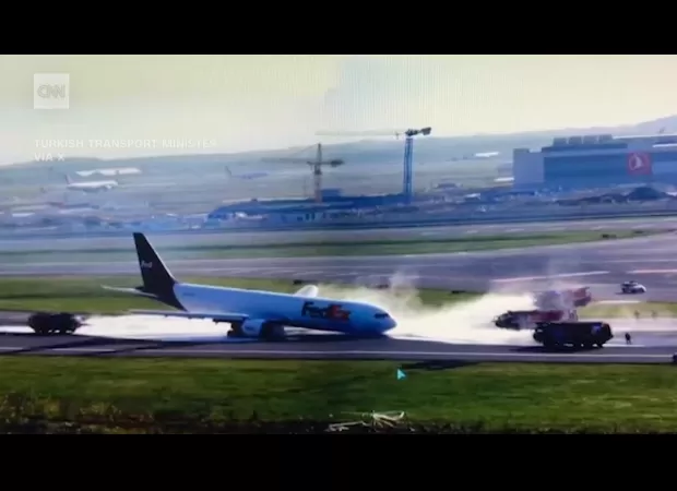 A plane was required to make an emergency landing with its nose as the first point of contact due to equipment malfunction.