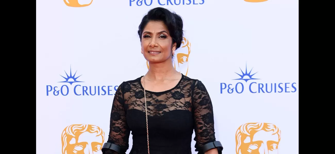 EastEnders star Balvinder Sopal arrives at Baftas with crutches and boot due to injury.