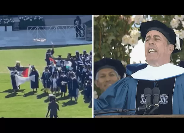 Comedian Jerry Seinfeld's support of Israel causes university students to protest and leave the event.