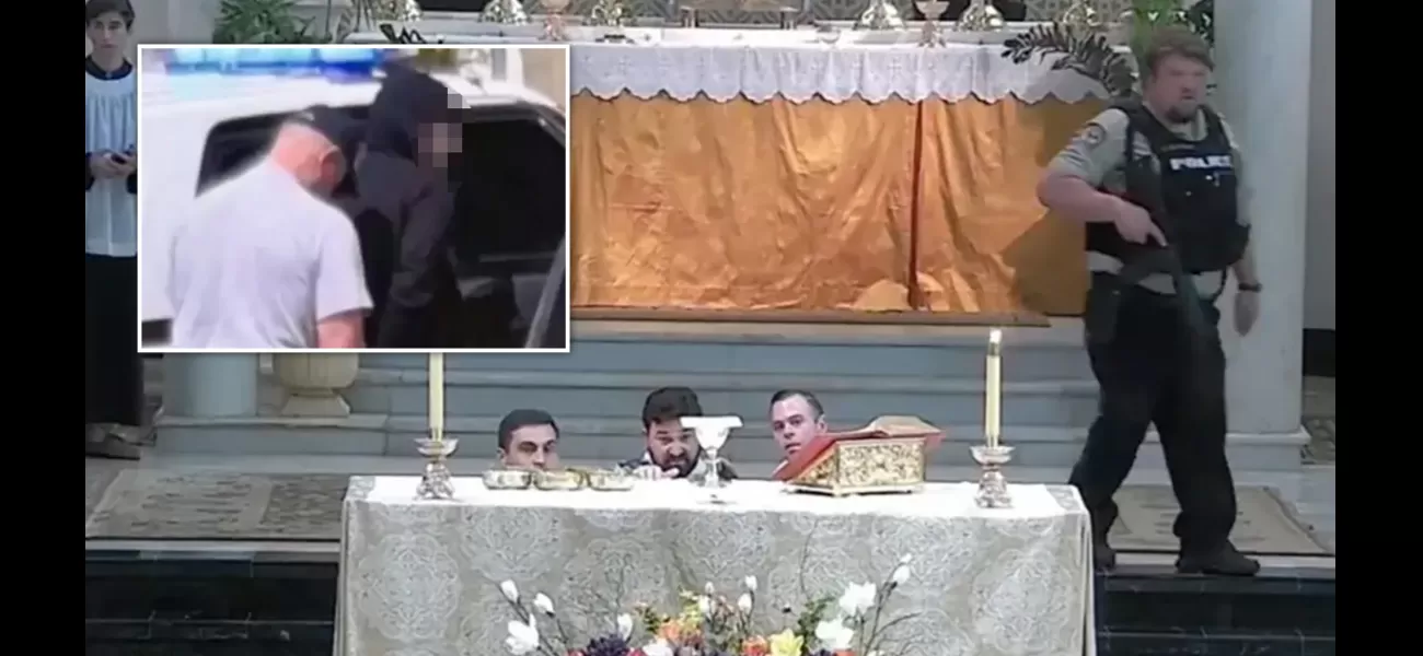 An adolescent boy armed with a weapon attempts to enter a church during a live broadcast of a First Communion ceremony.