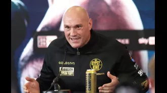 Tyson Fury left media day for Usyk fight on crutches due to unknown reasons.