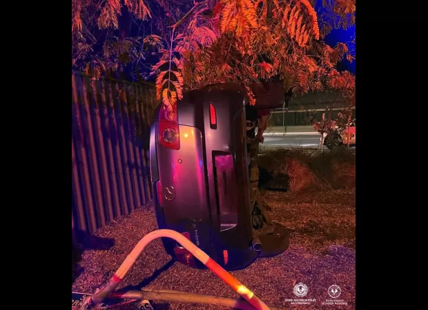 A car flipped over due to a poorly timed kiss in South-west Adelaide.