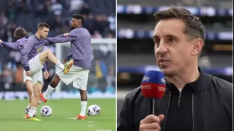 Neville shares what Spurs coach said about team talk before Manchester City loss.