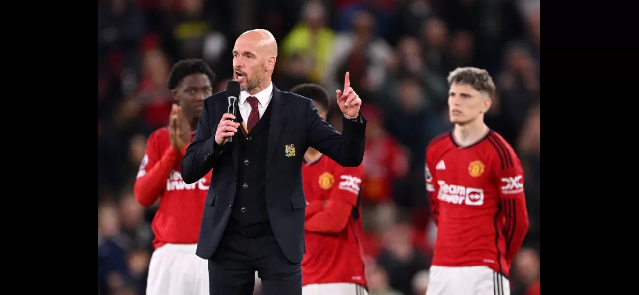 Fans boo ManUtd coach Erik ten Hag during end-of-season speech on field.