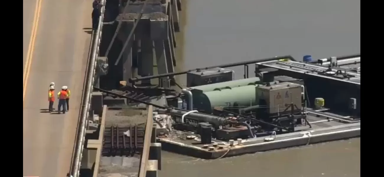 A barge accident results in an oil spill after crashing into a bridge on an island.