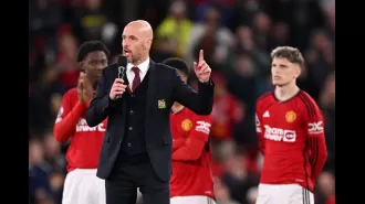 Fans boo ManUtd coach Erik ten Hag during end-of-season speech on field.