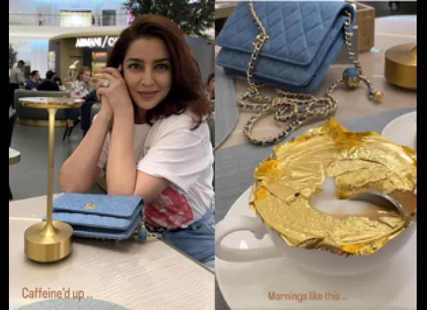 Actress Tisca Chopra indulges in luxurious gold coffee in Dubai.